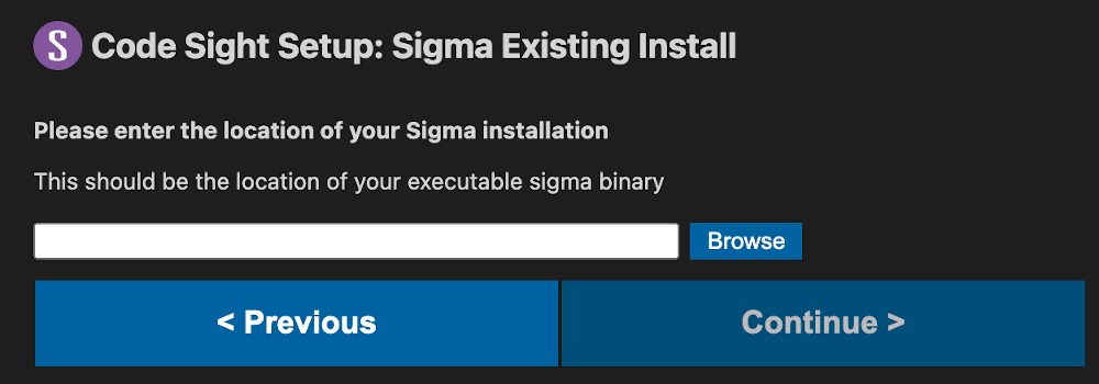 Tab for locating Sigma executable