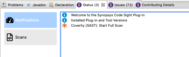 Notifications entry for installed plug-in and tools