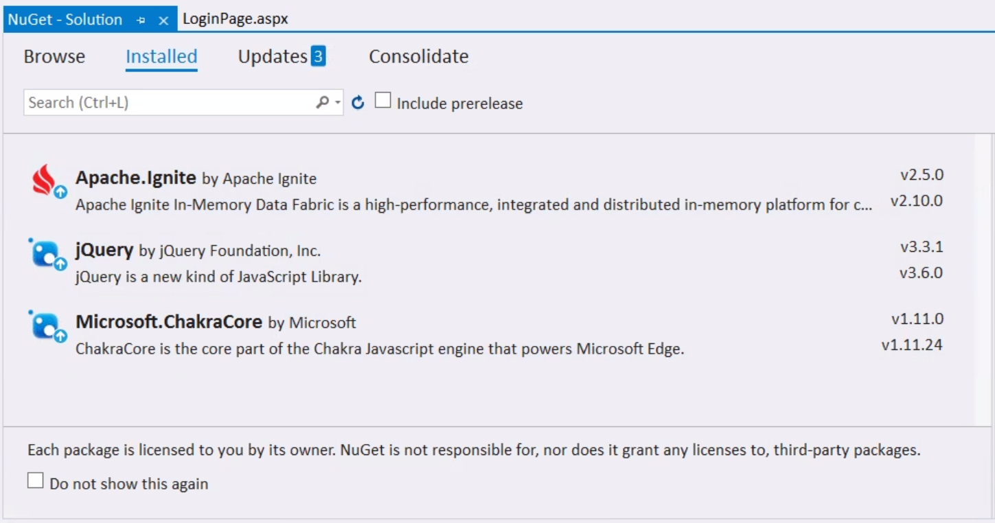 Visual Studio: Remediation with the NuGet package manager